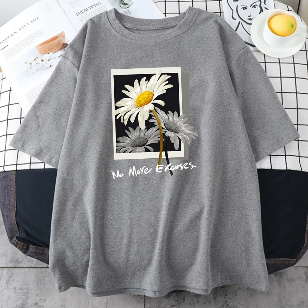 Cotton  100% New Beautiful Flower Picture Women's T-shirt Hip Hop Loose Street Wear Fashion Top Graphic T Shirts
