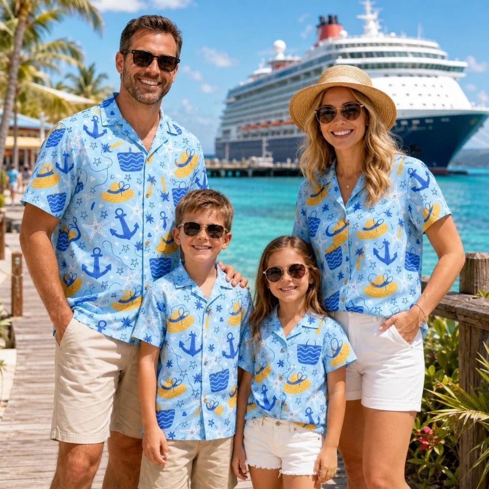 Family Matching Flamingo Hawaiian Shirts Hawaii Beach Floral Matching Outfits Mom Dad Kids Gift for Summer Vacation T-Shirt Tops