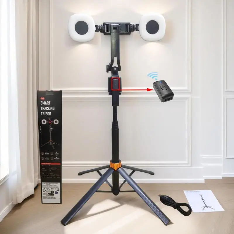 360°Rotatable Selfie Stick Tripod Rechargeable Smart Face Tracking Tripod with 2 Fill Light Phone Holder for Live Streaming Vlog