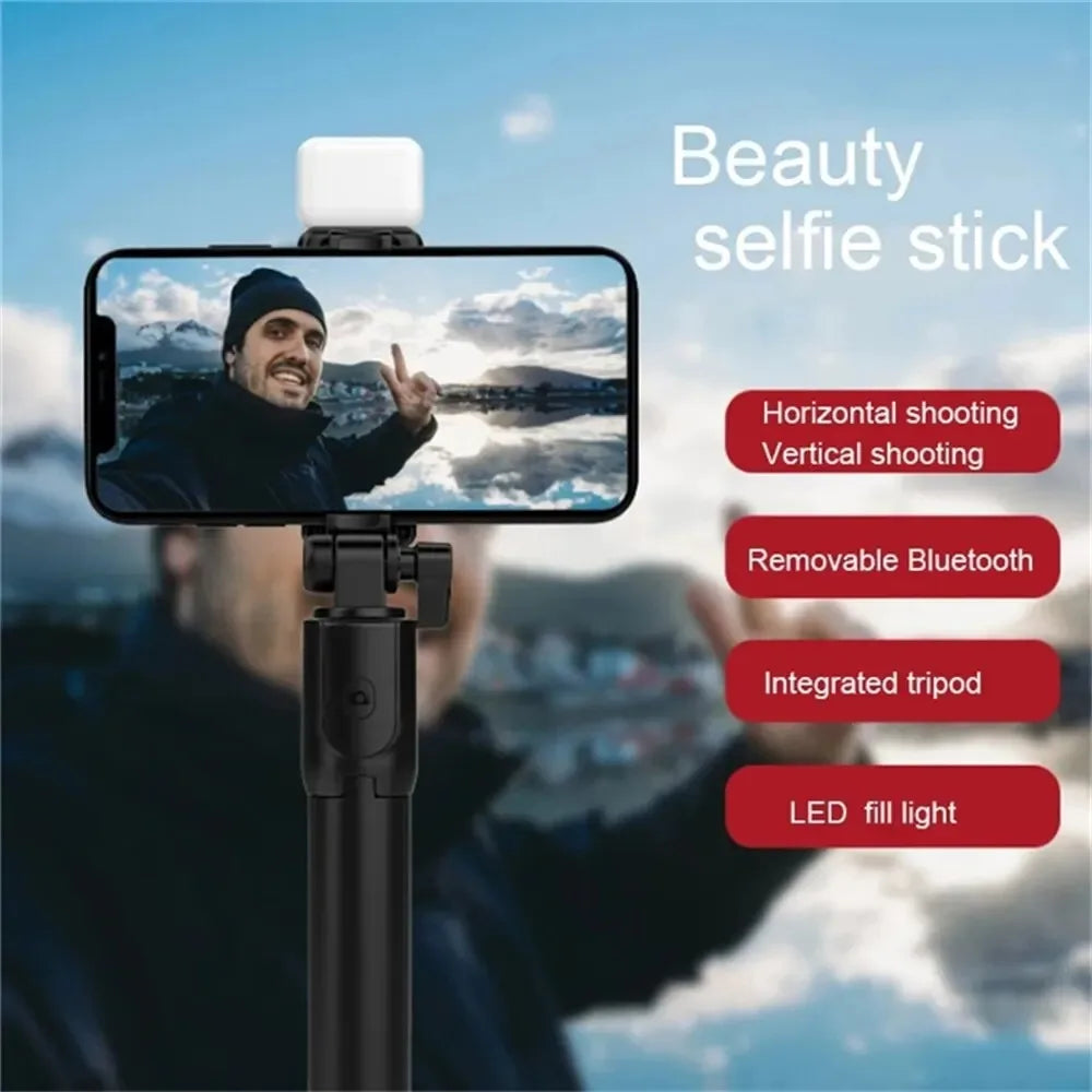 Selfie Stick Wireless Tripod Stand with Light Bluetooth Remote Extendable Tripod for iPhone Mobile Phone Live Streaming