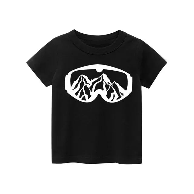 2024 New Fashion Kids T Shirt For Boys Black White Gray Short Sleeve Children Clothes Rock Print Boy T Shirt For Girls Tops