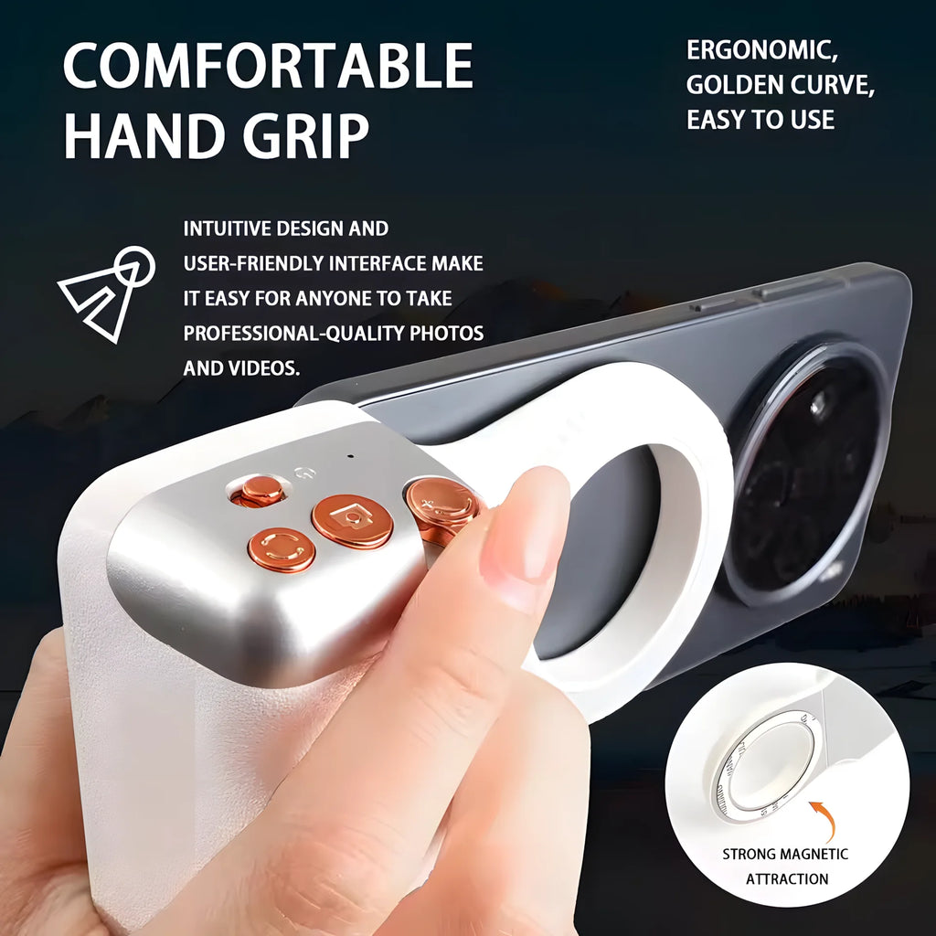 Magnetic Phone Camera Grip Bluetooth Remote Shutter Magsafe Handle 1/4 Tripod Mount for Vlog Selfie