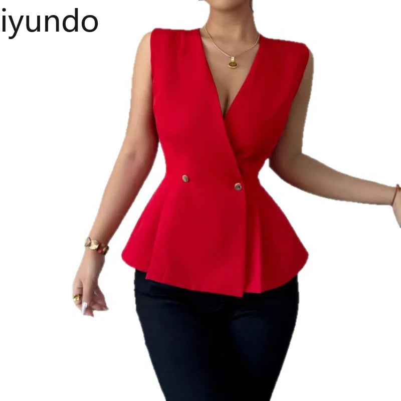 2025 Summer New Women's Solid Color Elegant Blazer Vest - Stylish Western Fashion Lightweight Jacket for Casual/Office/Party