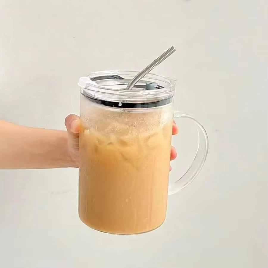 1L Drinking Glass Tumbler With Lid And Straw Glass Coffee Cup Glass Mug And Straw Glass Coffee Cup Glass Mu…