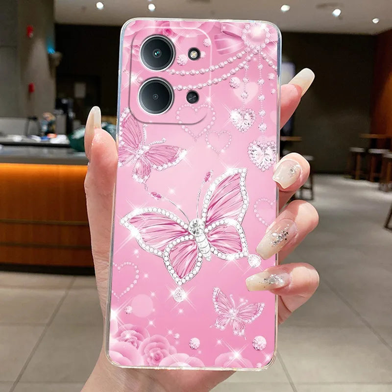 New For Redmi 15C Poco C85 4G Case Clear Luxury Fashion Butterfly Flower Soft TPU Silicone Phone Cover For Redmi15C PocoC85 Case