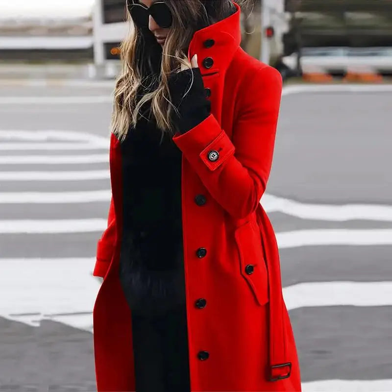 Autumn Winter Warm Women's Large Size Woolen Coat Loose Single Row Button Collar Jacket Long Sleeve Mid-Length Cotton Blend