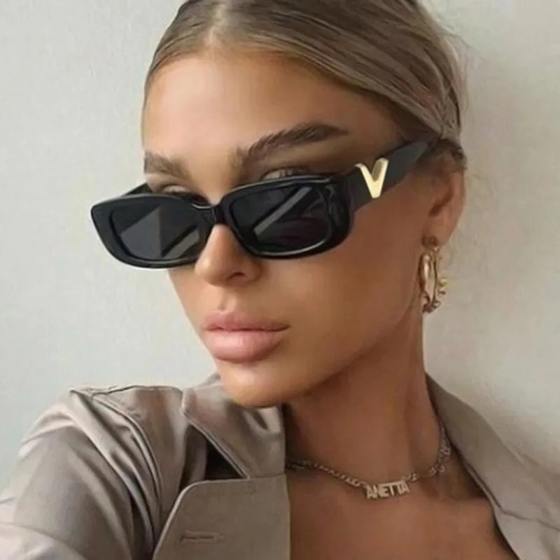 Retro Rectangle Sunglasses Women UV400 Brand Designer Vintage Small Frame Sun Glasses Ladies Classic Black Square Oculos De Sol