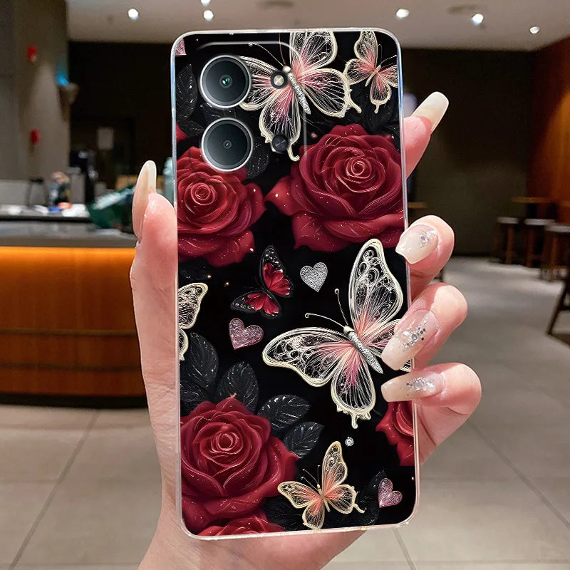 Jelly Case For Redmi 15C 4G 5G Flower Butterfly Phone Funda For Xiaomi Poco C85 4G Soft Silicone Cases Transparent TPU Cover
