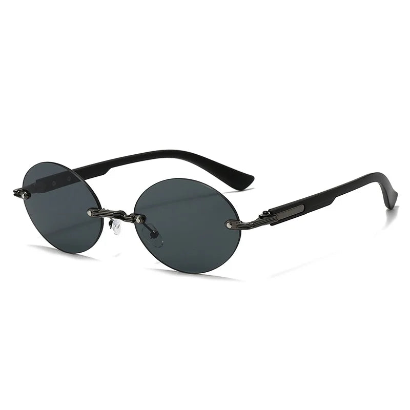 Light Luxury Rimless Oval Personalized Sunglasses High-End Fashion Casual Glasses Suitable For Outdoor Vacation Sun Glasses