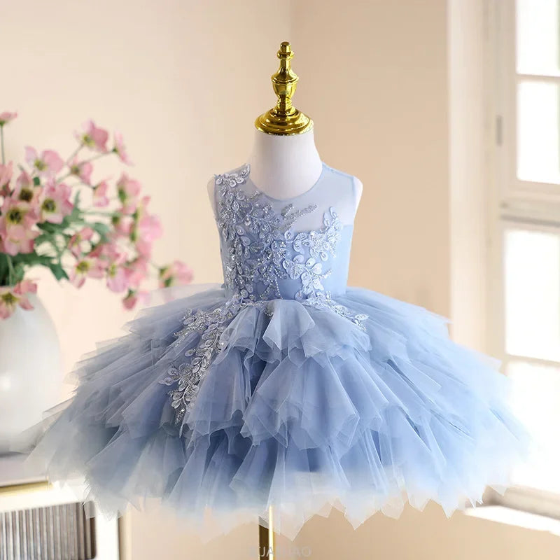 2025 Children Party Dress Piano Recital Outfit Flower Girl Wedding Formal Banquet Gown Birthday Hostess Performance Princess