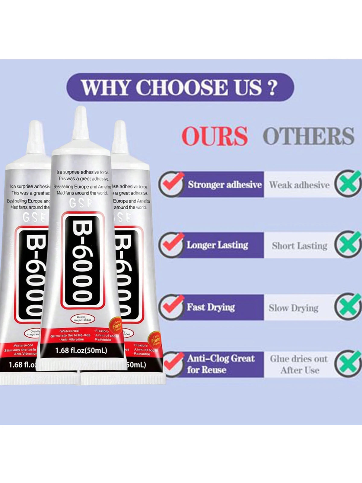 B6000 Clear Glue for Jewelry Making,Fabric,Tumblers,Rhinestones DIY Crafts,Nail Art,Makeup,Shoes,Cell Phones, Tablet,Wood