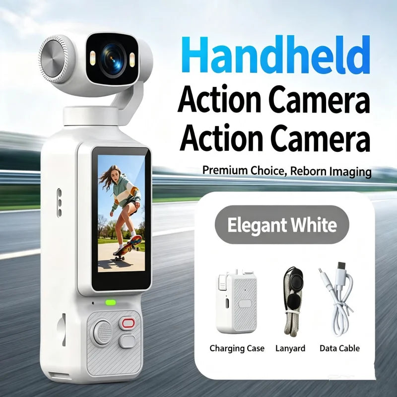 Lenovo 4K Handheld Gimbal Action Camera HD 180° Rotatable Lens Anti-shake Pocket Vlog Camera With Fill Light For Outdoor Sports