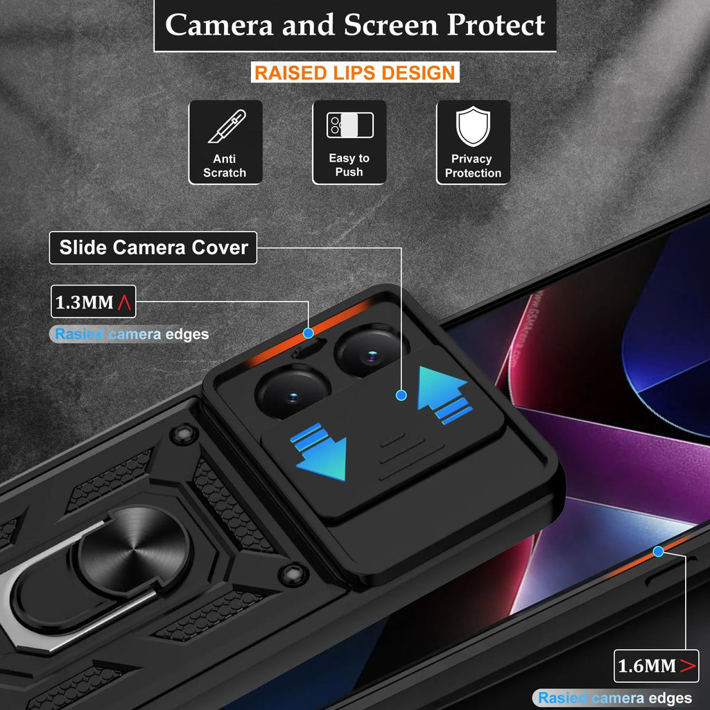 Case For Xiaomi Poco X8 Pro Max 4G 5G Armor Sliding Camera Cover 360 PC Support Ring and Tpu Case Back Funda Shell Coque