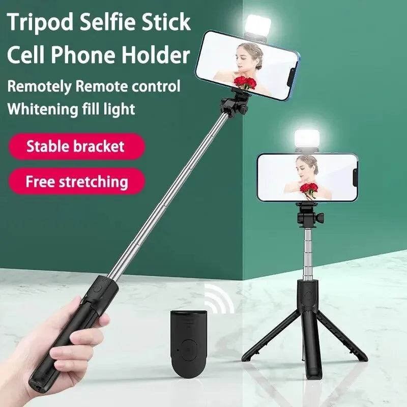 Selfie Stick Wireless Tripod Stand with Light Bluetooth Remote Extendable Tripod for iPhone Mobile Phone Live Streaming