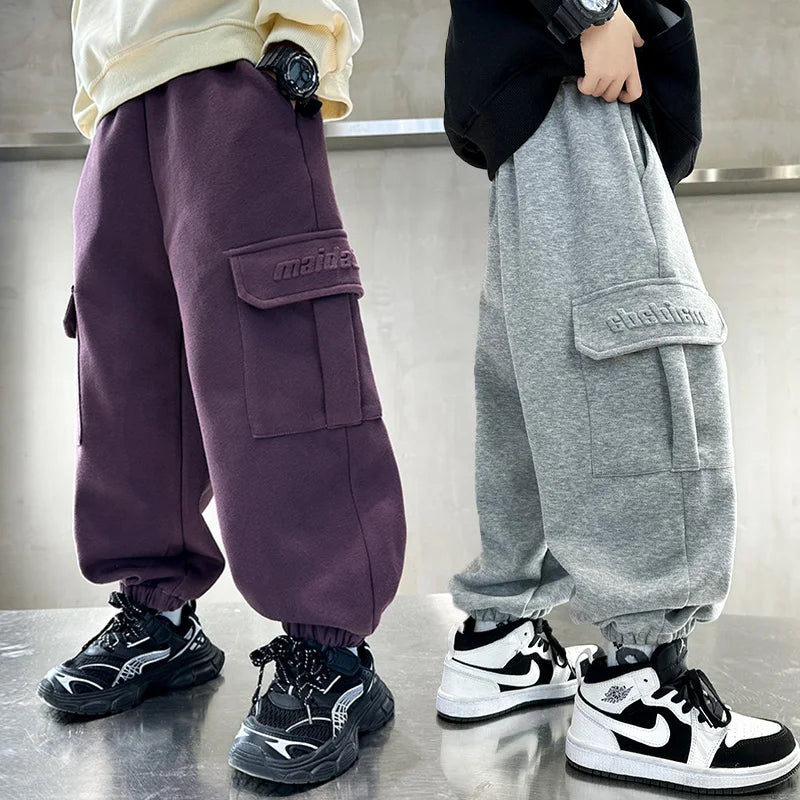 Breif Style Child Spring Autumn Cotton Sports Cargo Trousers for Teens Boy New Casual Sporty Track Pants Kids Pocket Sweatpants