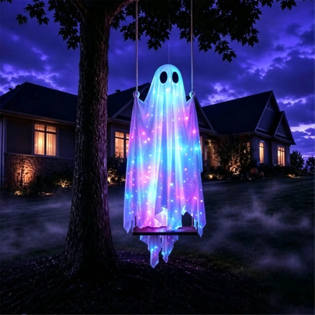 Halloween Decorations Outdoor Luminous Hanging Ghost Swing Decorations With String Lights Brightness Yard Ghost Swing Ornament