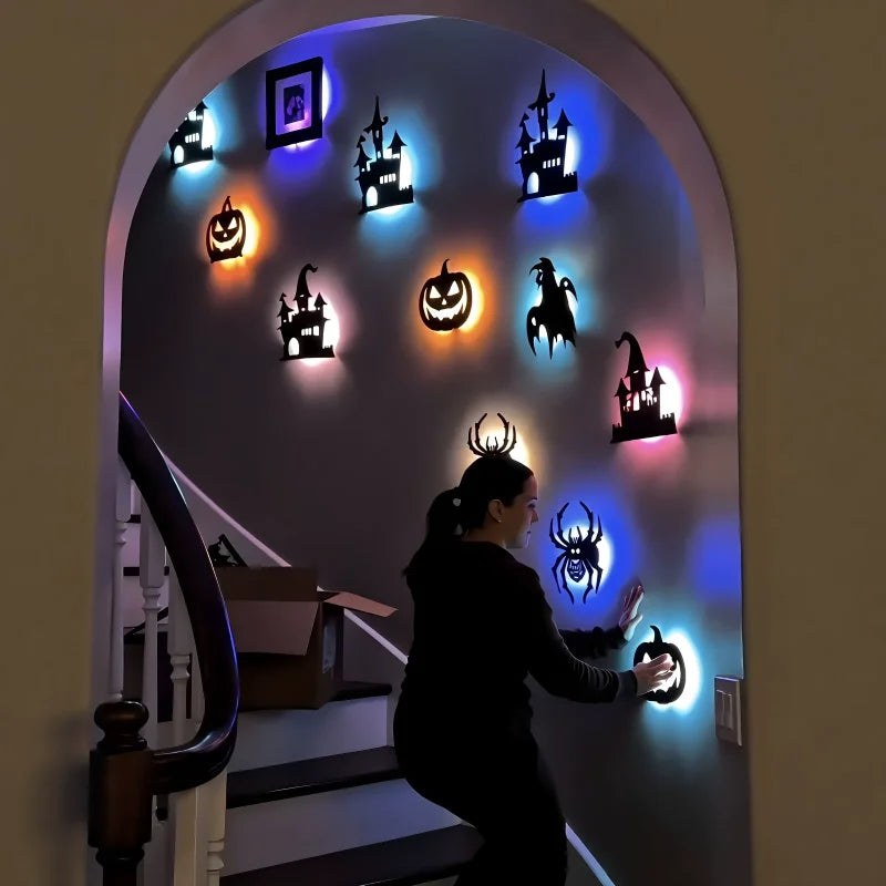 Halloween Theme PVC 3D Wall Stickers Night Light 3D Effect Hollow Cutout Wall Decals New Stickers Home Party Ambient Decoration