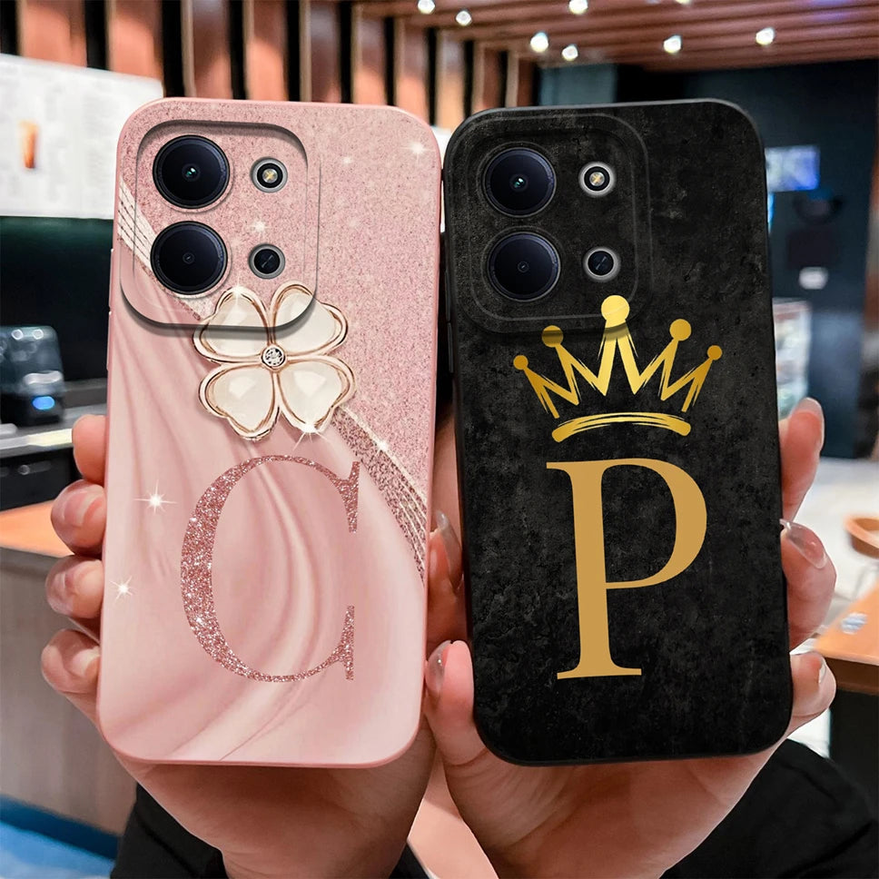For Redmi 15C 4G 5G Couple Phone Case Fashion Crown Letters Protective Back Cover For Redmi15C Soft Smooth Liquid Silicone Funda