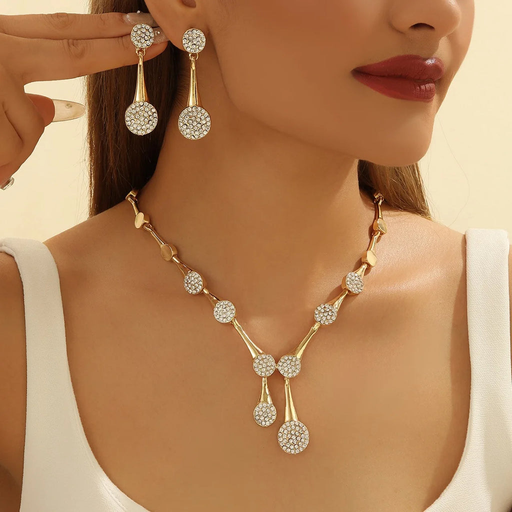 Necklace Earrings Exquisite Set Golden Quiet Elegant Bridal Banquet Jewelry Gifts For Women