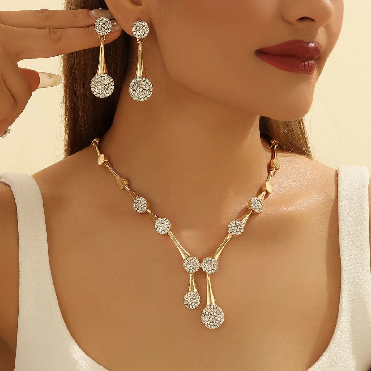 Necklace Earrings Exquisite Set Golden Quiet Elegant Bridal Banquet Jewelry Gifts For Women