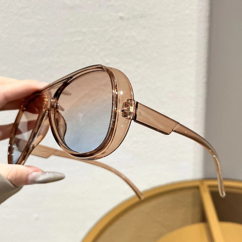 2026 Trend Oversized Pilot Sunglasses For Women Vintage Double Bridge Orange Yellow Lens UV400 Beach Travel Sun Shades Eyeglasse