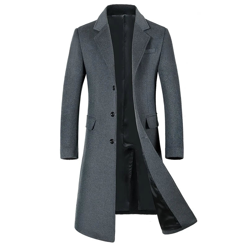 Men's High-Quality Autumn Winter Wool Coat Long Fashion Trench Coat Over-the-Knee Thick Cotton M-4XL