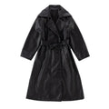 British Kids Child Solid Black Leather Maxi Trench Coat with Belt For Girls High Fashion Autumn Street Clothing X-Long PU Jacket