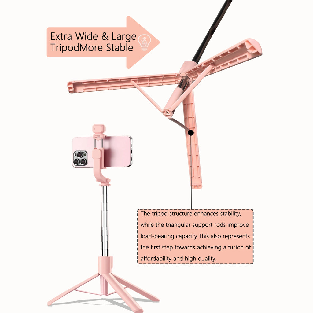 Extendable Aluminum Selfie Stick Tripod, Fill Light & Bluetooth-compatible Remote, Compatible with IPhone/Android, for Travel