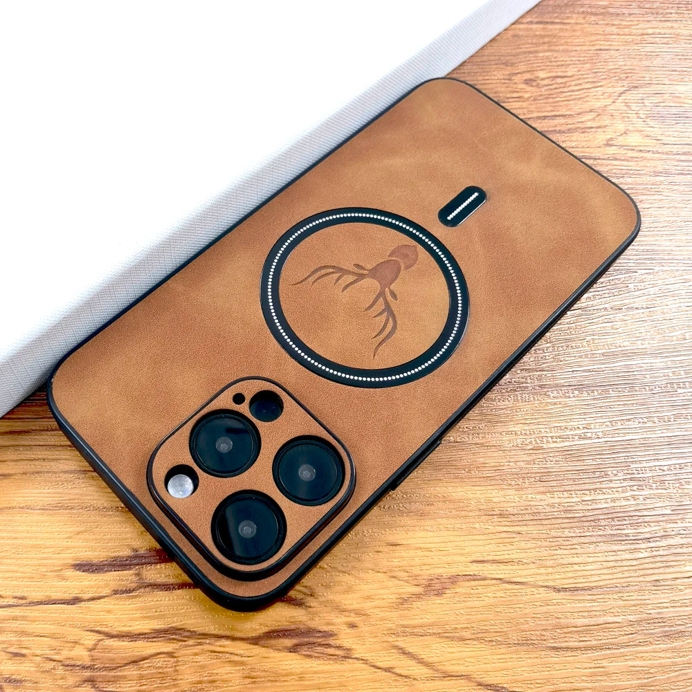 Luxury PU Leather Deer Case For iPhone 18 17 Air 16 15 14 13 12 11 Pro Max Plus 16E 18Pro For Magsafe Wireless Charge Back Cover