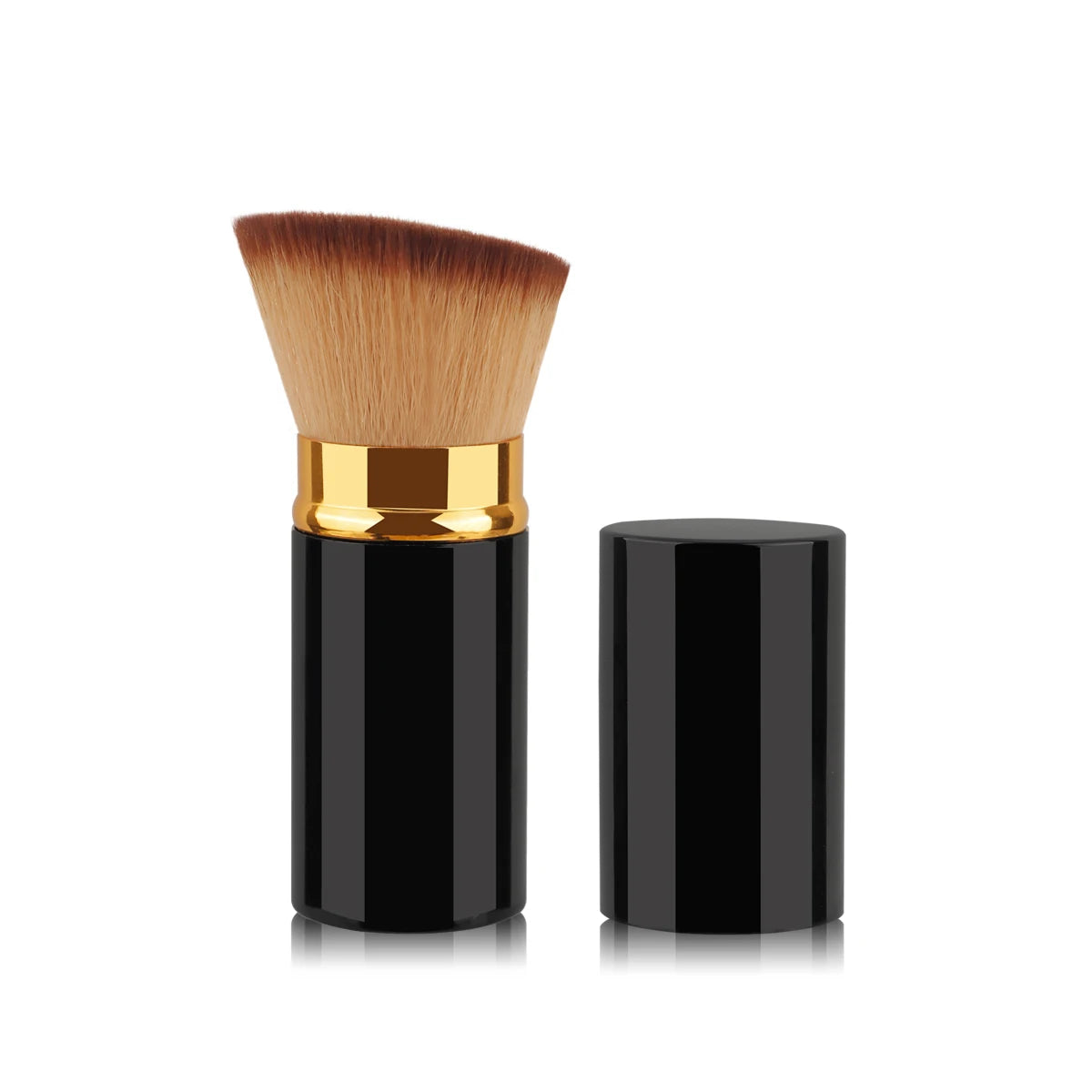 1 Pcs Black Retractable Kabuki Makeup Brush - All-in-One for Liquid Cream Powder with Aluminum Handle Face Brush