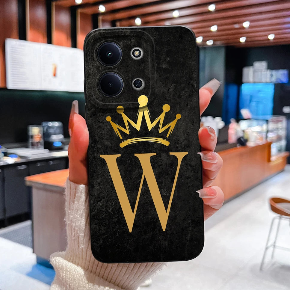 For Redmi 15C 4G 5G Couple Phone Case Fashion Crown Letters Protective Back Cover For Redmi15C Soft Smooth Liquid Silicone Funda