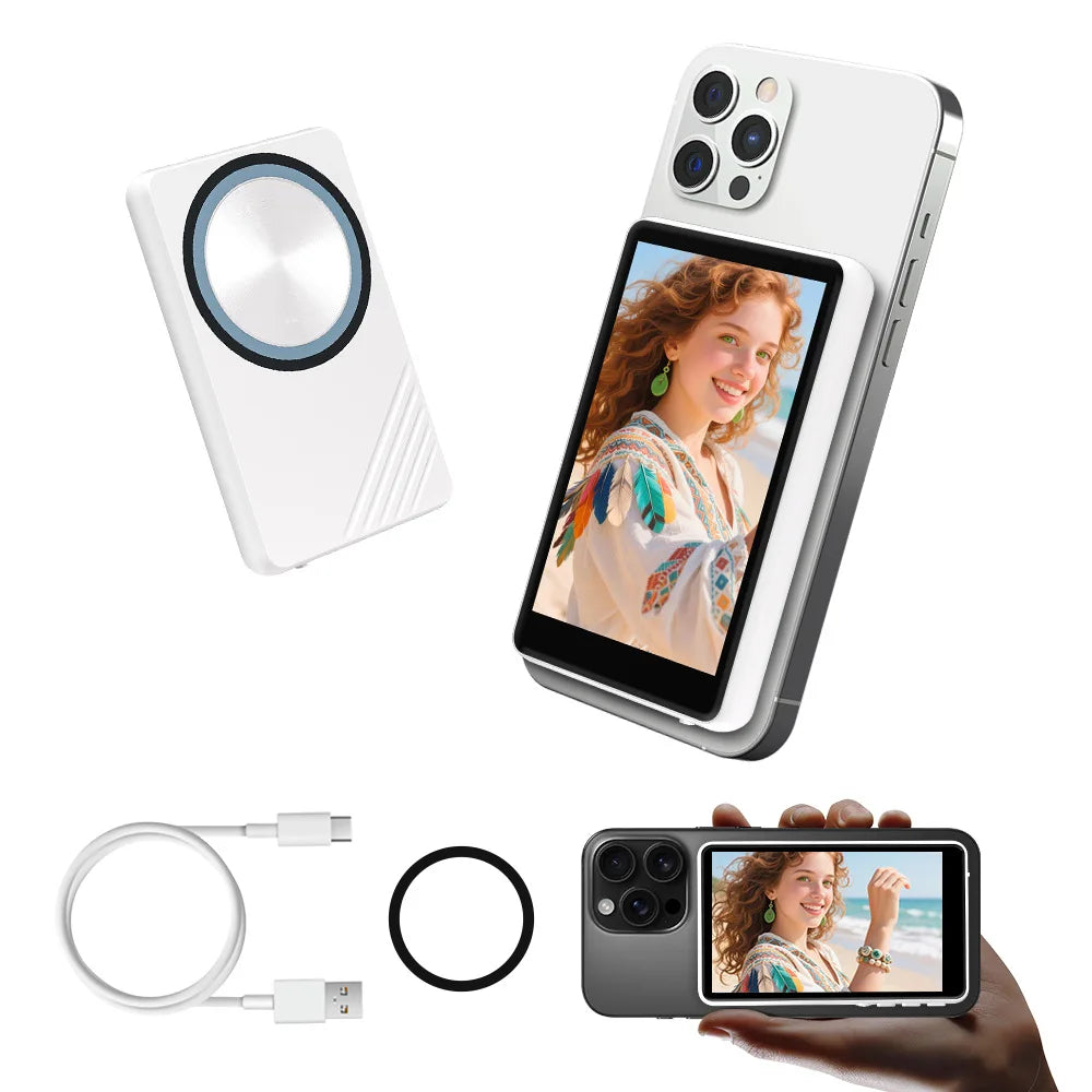 Magnetic Wireless Charging Self‑View Screen Phone Rear Camera Selfie Display Mirror Portable Viewer for Vlog Live Streaming Gift