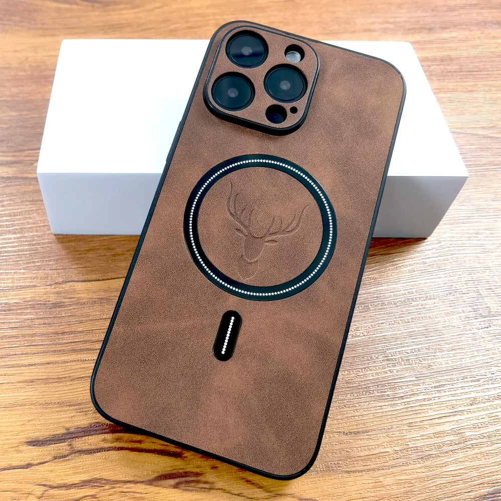 Luxury PU Leather Deer Case For iPhone 18 17 Air 16 15 14 13 12 11 Pro Max Plus 16E 18Pro For Magsafe Wireless Charge Back Cover