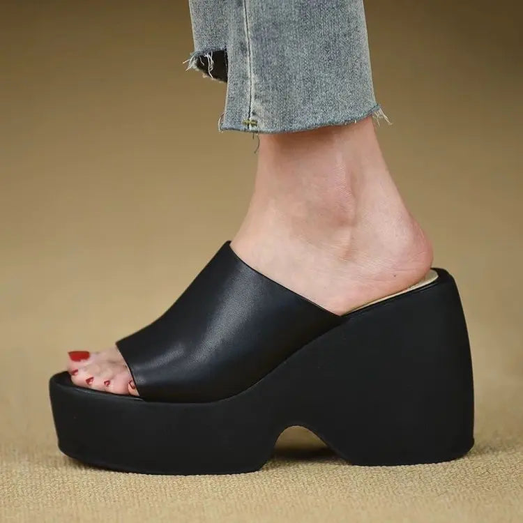 Ladies Shoes High Quality Open Toe Women's Slippers Summer Simple Solid Outdoor Casual Platform Wedge Slippers Zapatos De Mujer