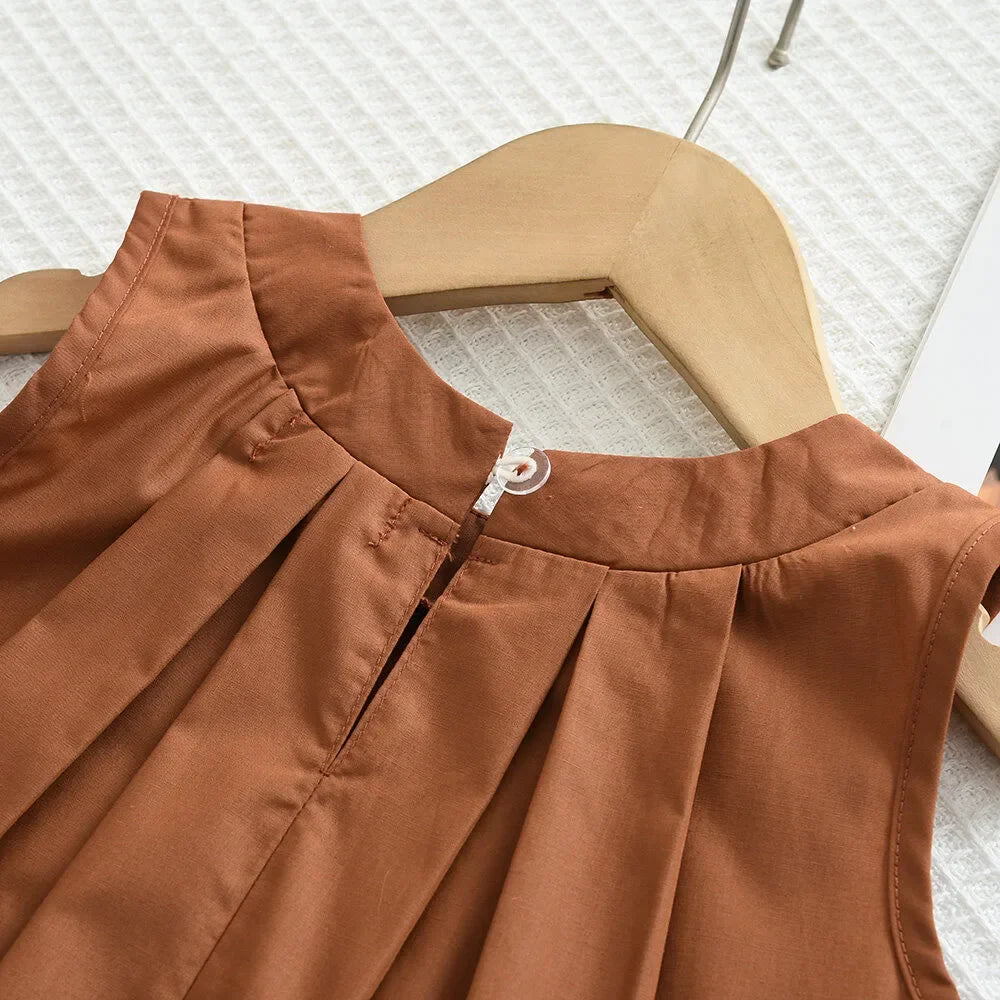 Bear Leader Khaki Vest+Striped Wide Leg Pants Summer Two-piece Set Daily Simple Sleeveless Children's Clothing for 3-7 Years Old