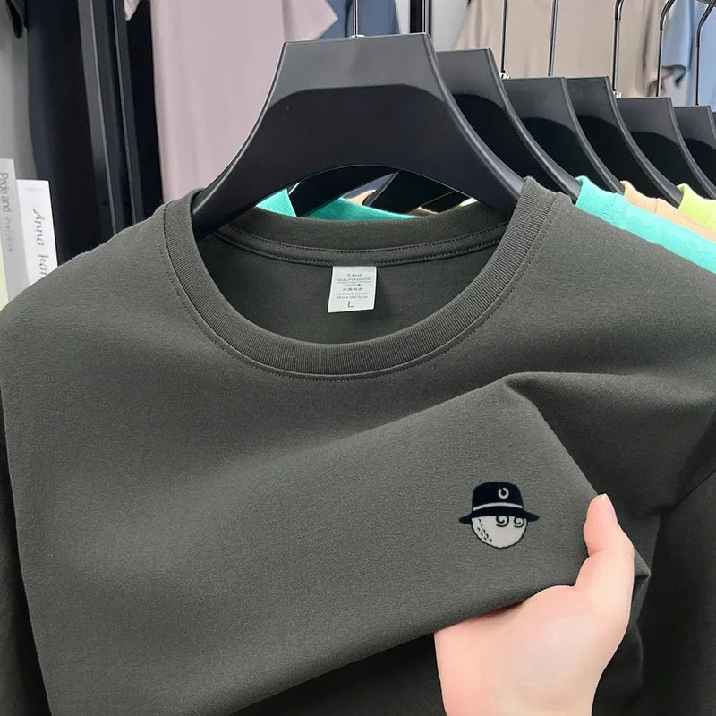 Cotton100 High End Design Brand Men's Summer Short Sleeve Round-Neck Print Versatile T-Shirt Fashion Sport Casual Men's Clothing