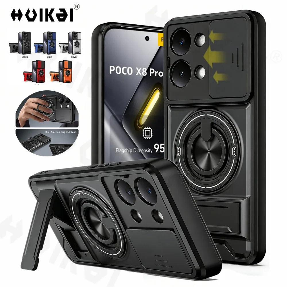 Case For Xiaomi Poco X8 Pro Max  Poco X7 Pro Magnetic Stand Slide Camera Protector Shockproof Armor Hard Kickstand Phone Cover