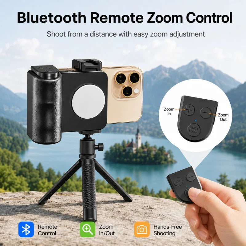 2025 New Bluetooth Phone Camera Grip Selfie Stick with Fill Light, Handheld Tripod Stand for Smartphone, Adjustable Zoom Remote