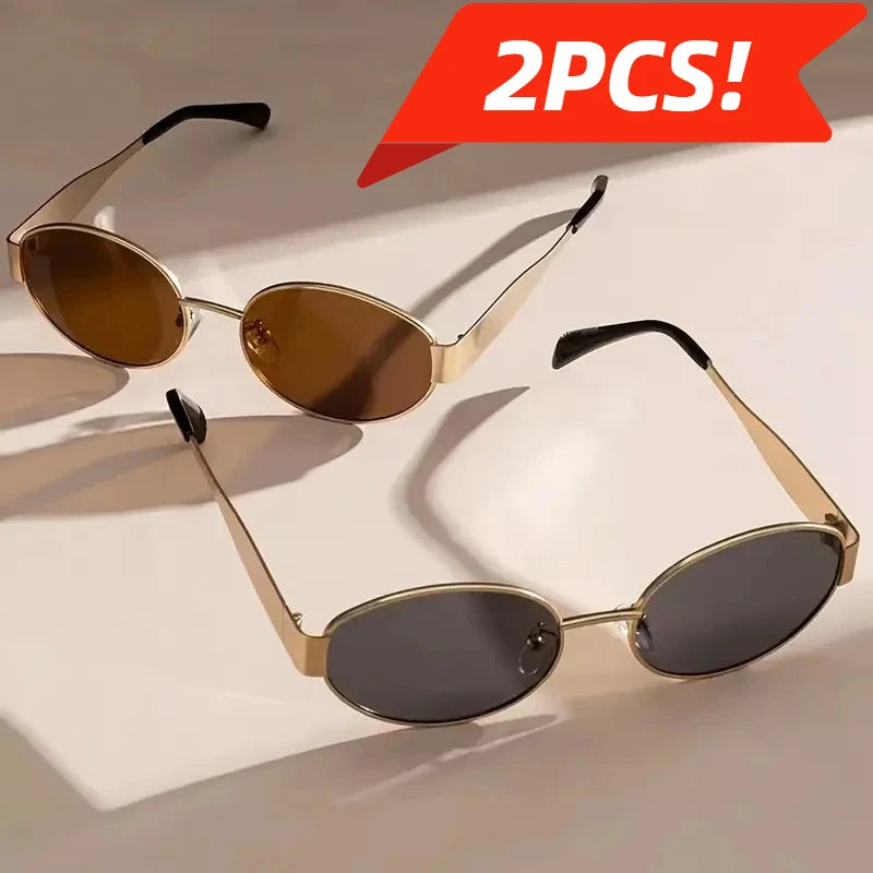 2-piece Set of Oval-frame Fashion Ladies' Glasses, Simple and Trendy with Versatile Styling, Suitable for Daily Wear