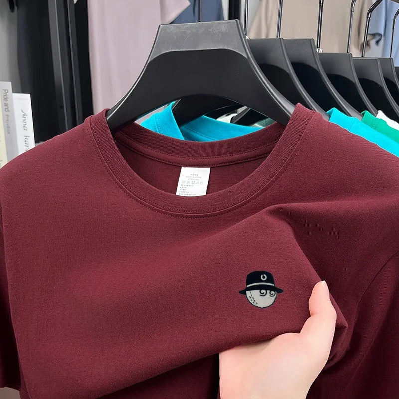 Cotton100 High End Design Brand Men's Summer Short Sleeve Round-Neck Print Versatile T-Shirt Fashion Sport Casual Men's Clothing
