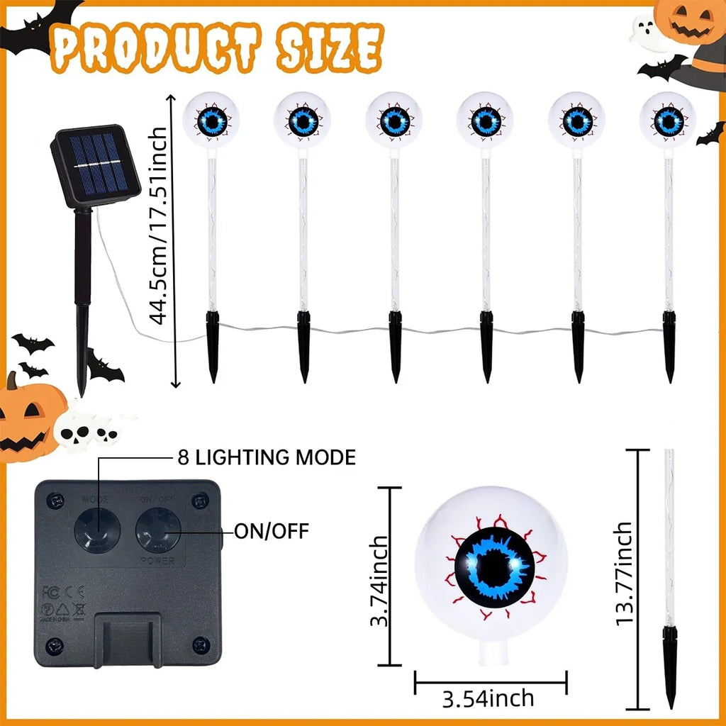 6 Pcs Horror Atmosphere Solar Powered Big Eyeball Stake Lights With 8 Lighting Modes Waterproof Pathway Lights For Garden Decor