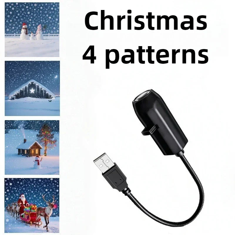 Christmas Projector Light, USB Powered Christmas Night Light with 3-6 Holiday Patterns, Flexible Tree Lamp for Bedroom, Ceiling