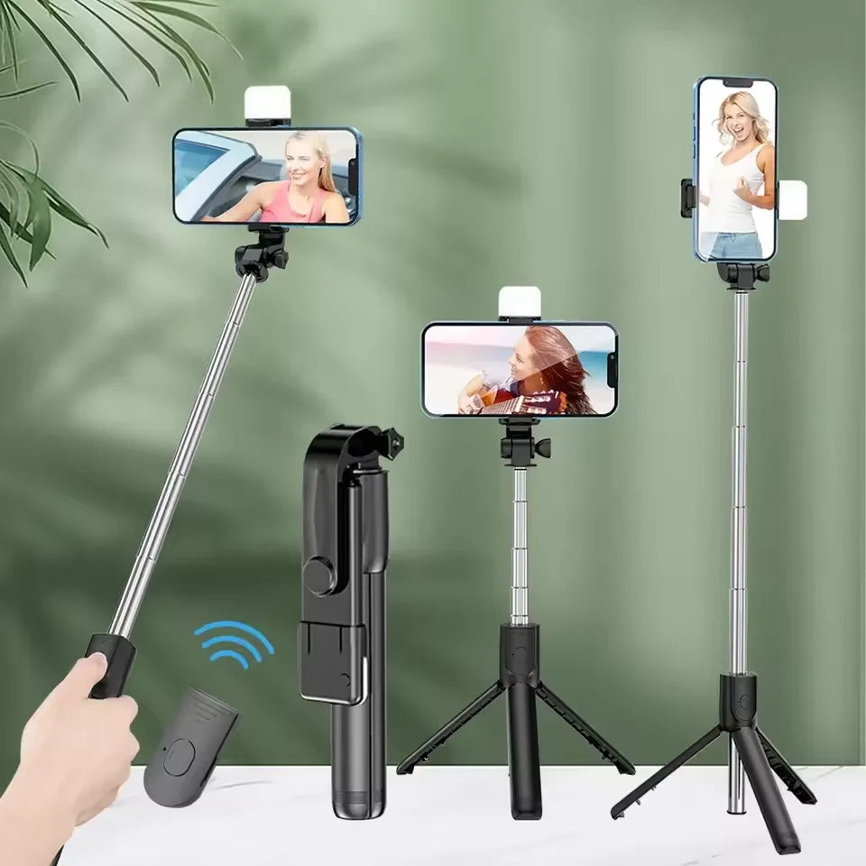Selfie Stick Wireless Tripod Stand With Light Bluetooth Remote Extendable Portable For IPhone Mobile Phone Live Streaming Travel