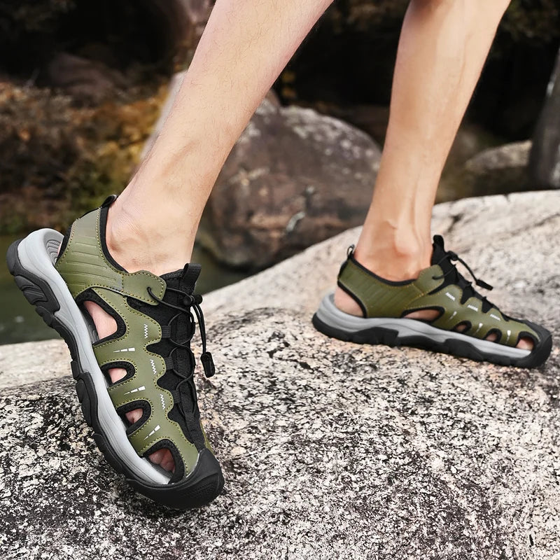 Jumpmore Fashion Men's Leather Sandals Summer Outdoor Hiking Shoes Size 38-45