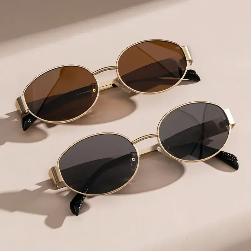 2pcs/ Oval Shape Metal Sunglasses Classic Men's Vintage Sun Glasses Women Outdoor Leisure Eyewear UV400 Ladies Shades
