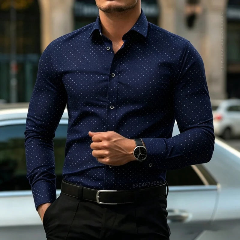 2026 New Men's Contrasting Striped Shirt Street Style Black and White Striped Slim Fit Shirt Business Casual Formal Shirt XS-6XL