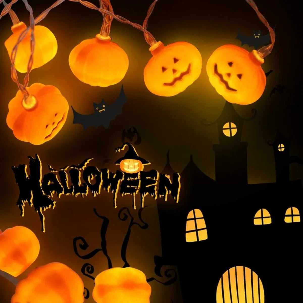 1pc 10/20 LED 3D Pumpkin String Light Halloween Atmosphere Decorative Lamp Battery Powered For Home Bedroom Party Festival Decor