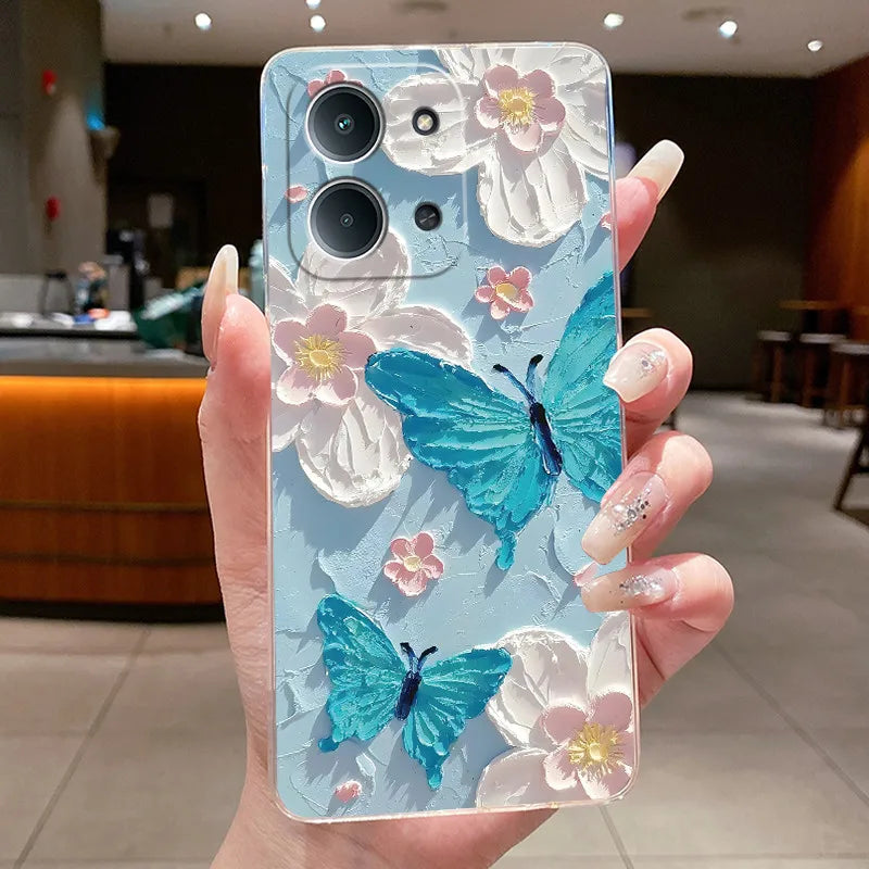 Jelly Case For Redmi 15C 4G 5G Flower Butterfly Phone Funda For Xiaomi Poco C85 4G Soft Silicone Cases Transparent TPU Cover