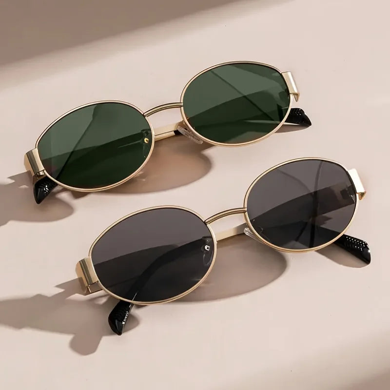 2pcs/ Oval Shape Metal Sunglasses Classic Men's Vintage Sun Glasses Women Outdoor Leisure Eyewear UV400 Ladies Shades