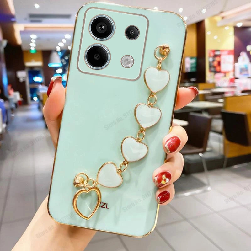 3D Love Heart Chain Soft Case For Redmi 15C Plating Silicone Shockproof Cover For POCO C85 Phone Protective Cases For Redmi 15C